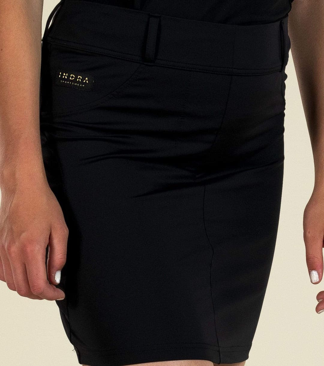 Ladies black sustainable golf skirt made by woman for women's